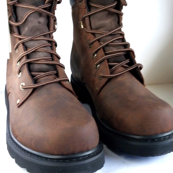 Leather Work Boots Padded Collar Goodyear Construction Brown by ITASCA - Picture 5 of 15